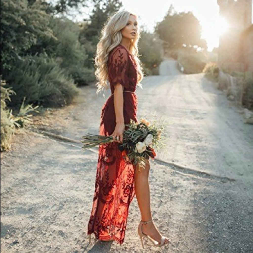Sexy Short Sleeve Low V-Neck Lace Long Romper